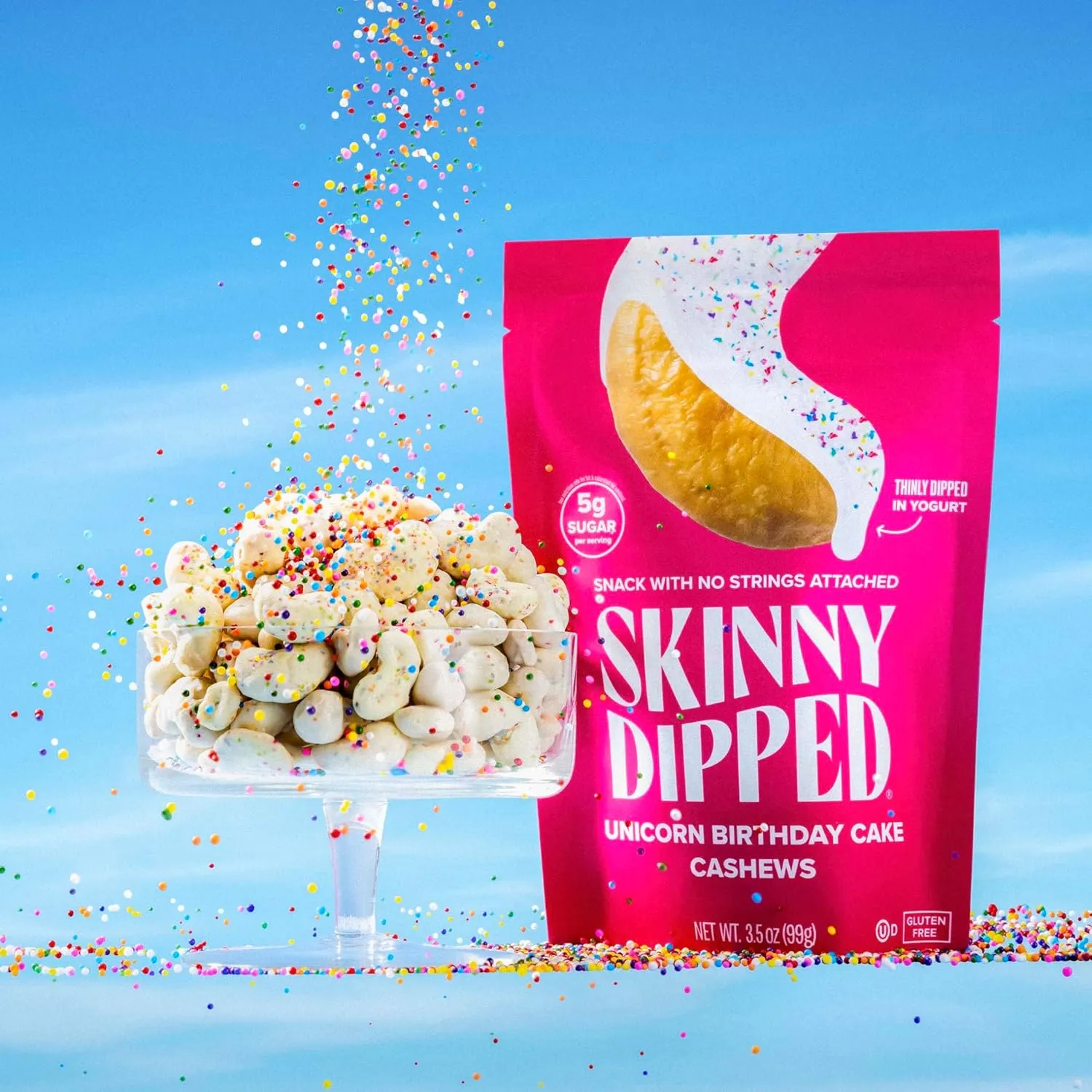 SkinnyDipped Unicorn Birthday Cake Cashews, Healthy Snack, Plant Protein, Gluten Free, 3.5 oz Resealable Bags, Pack of 5