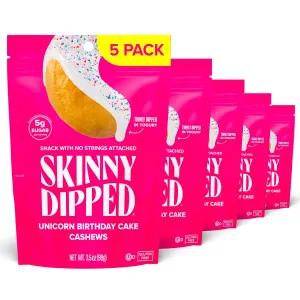 SkinnyDipped Unicorn Birthday Cake Cashews, Healthy Snack, Plant Protein, Gluten Free, 3.5 oz Resealable Bags, Pack of 5
