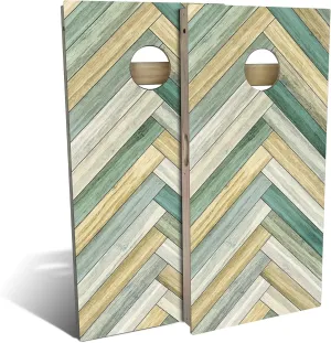 Skip's Garage Solid Wood Cornhole Board Set | Country Living Arrow Planks Design | ACA Regulation Size Outdoor Corn Hole Boards with Bags
