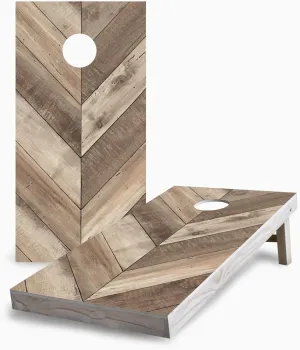 Skip's Garage Solid Wood Cornhole Board Set | Diagonal Wood Plank Design | Regulation Size Outdoor Corn Hole Game Boards with Bags
