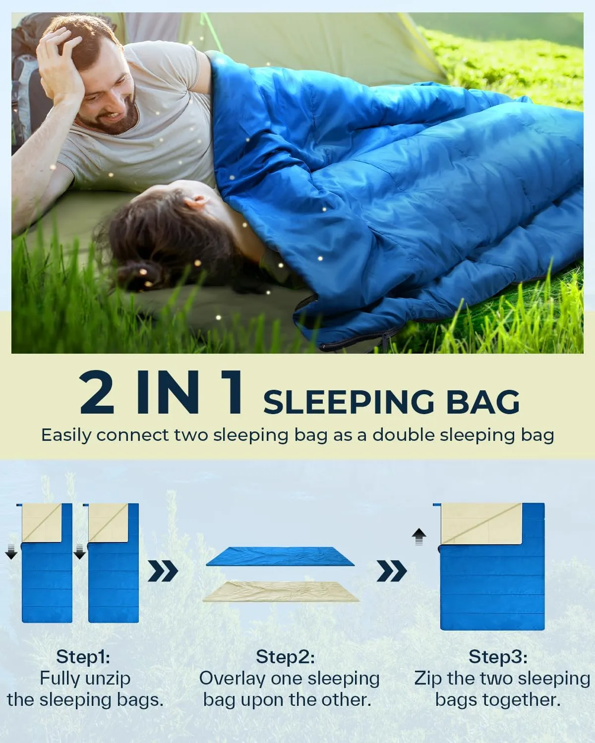 Sleeping Bag, Ohuhu Lightweight Sleeping Bag 3 Season Warm Weather Portable Compact Sleeping Bags for Adult Kids with Carry Bag for Camping Hiking Backpacking and Outdoors 59℉-77℉