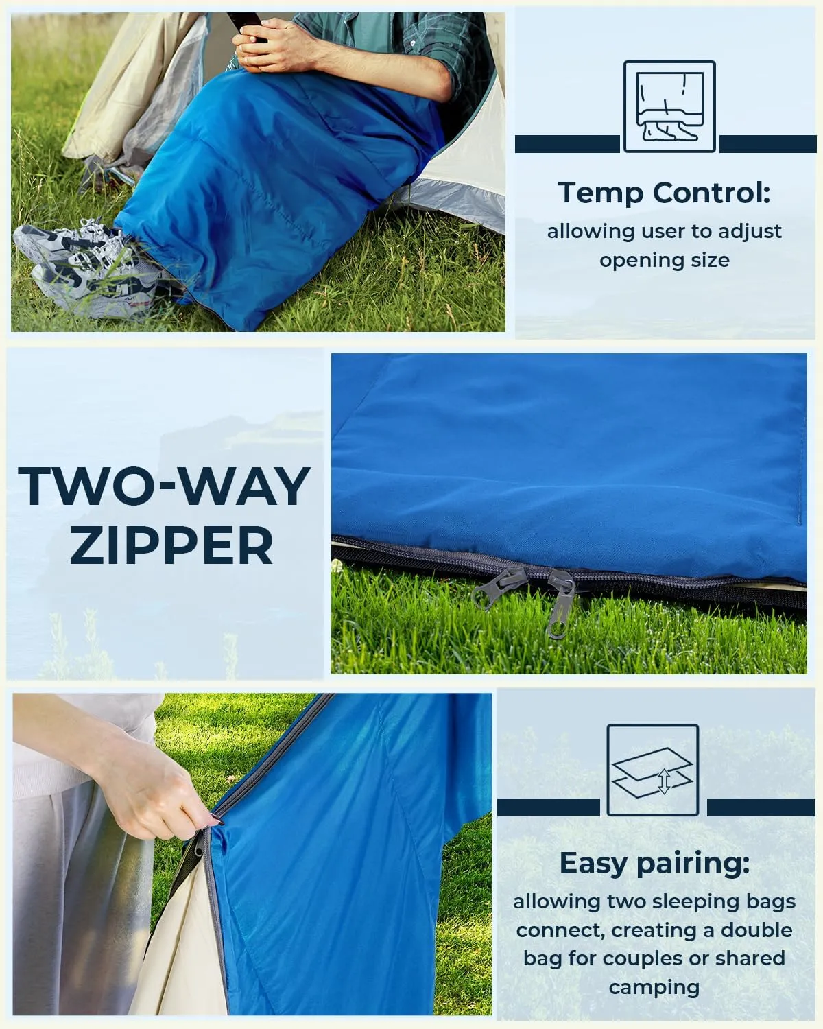 Sleeping Bag, Ohuhu Lightweight Sleeping Bag 3 Season Warm Weather Portable Compact Sleeping Bags for Adult Kids with Carry Bag for Camping Hiking Backpacking and Outdoors 59℉-77℉