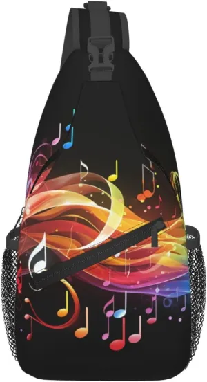 Sling Backpack Adjustable Crossbody Shoulder Bags Rainbow Musical Note Melody Casual Chest Bag Hiking Daypack