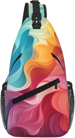 Sling Bag For Women Men Travel Hiking Backpack Crossbody Shoulder Chest Bags Rainbow Color Abstract Illustration Casual Daypack