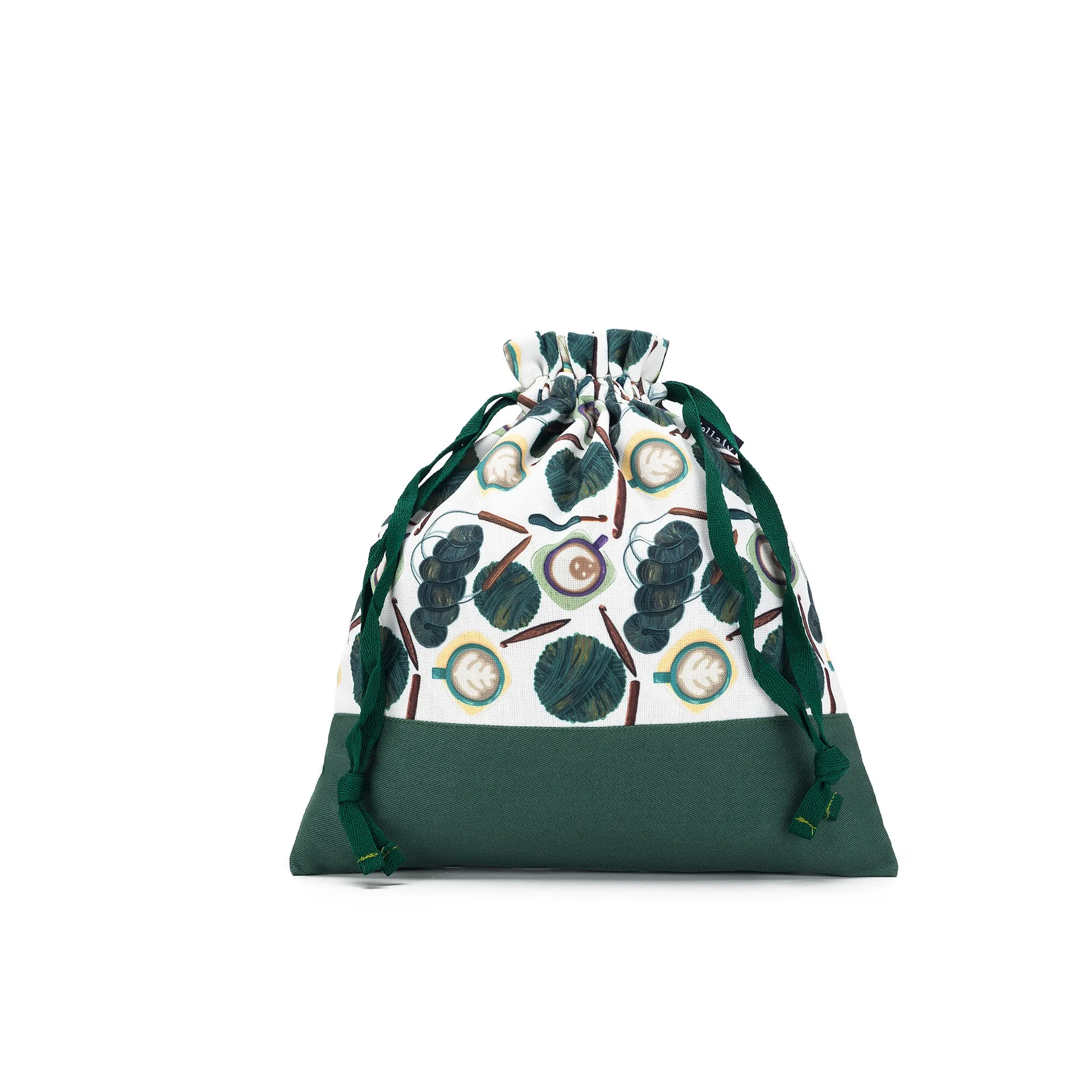 Small Eden Project Bag | Coffee and Yarn Green Fabric Print