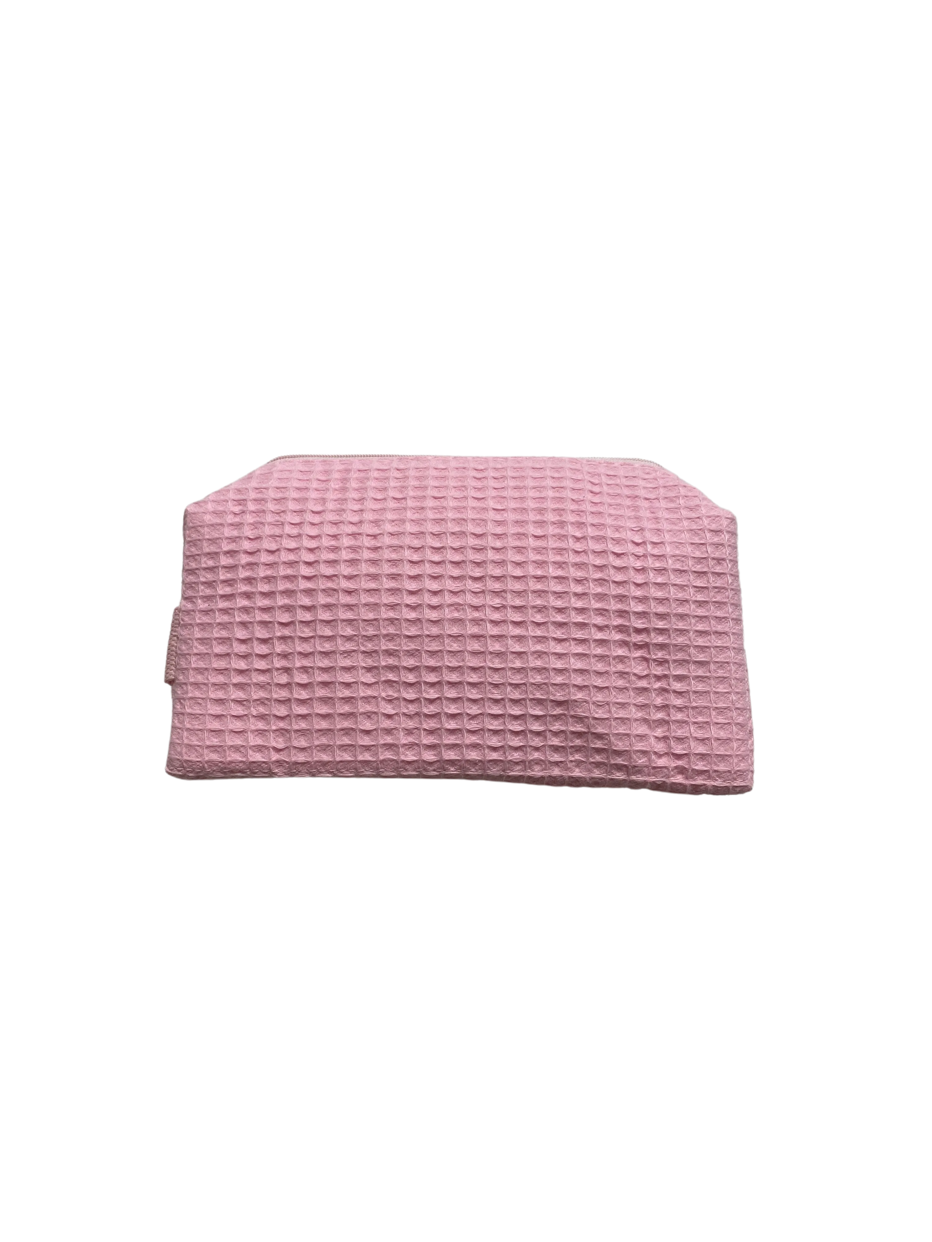small pink monogrammed makeup bag
