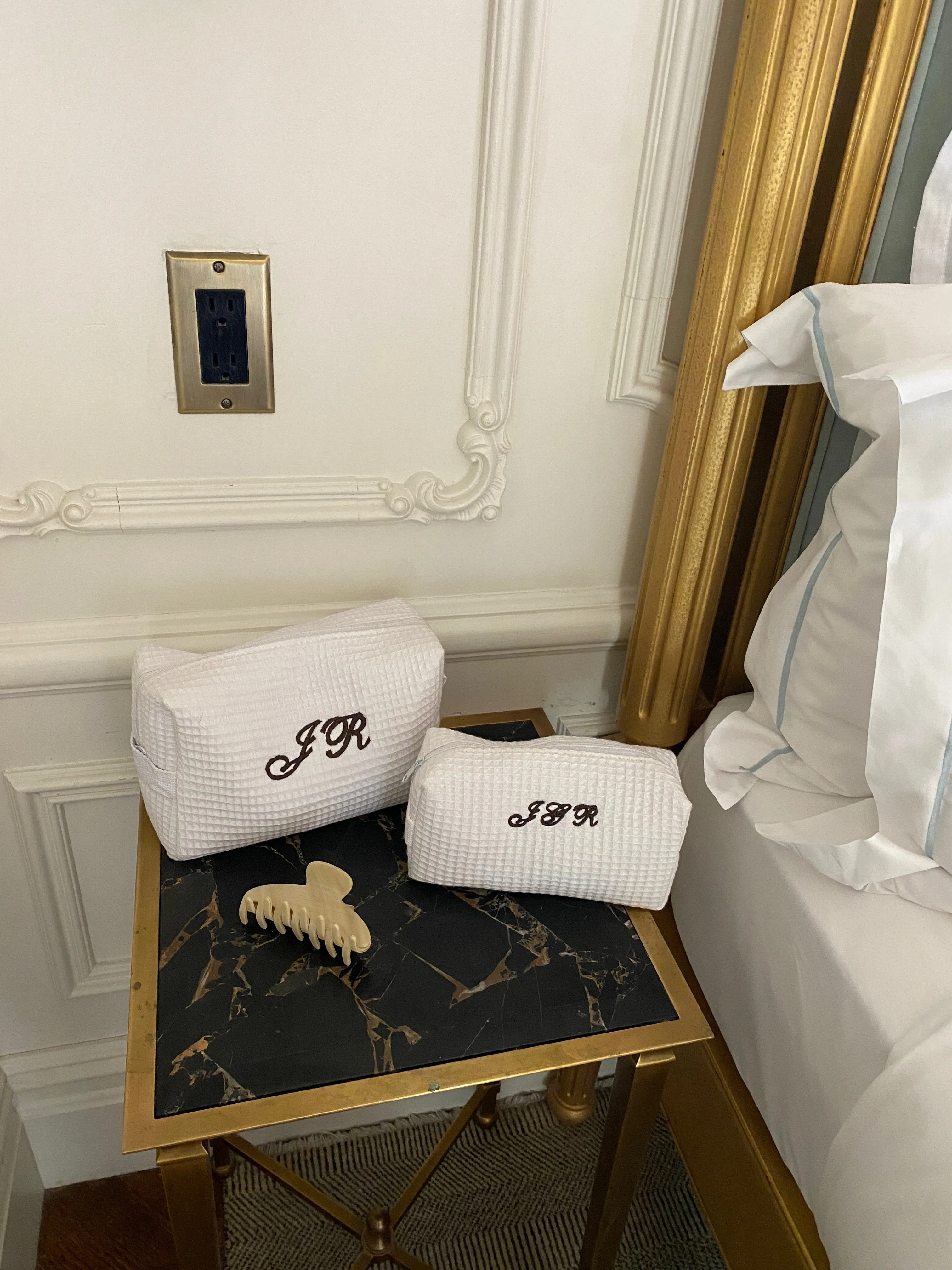 Small White Monogrammed Makeup Bag