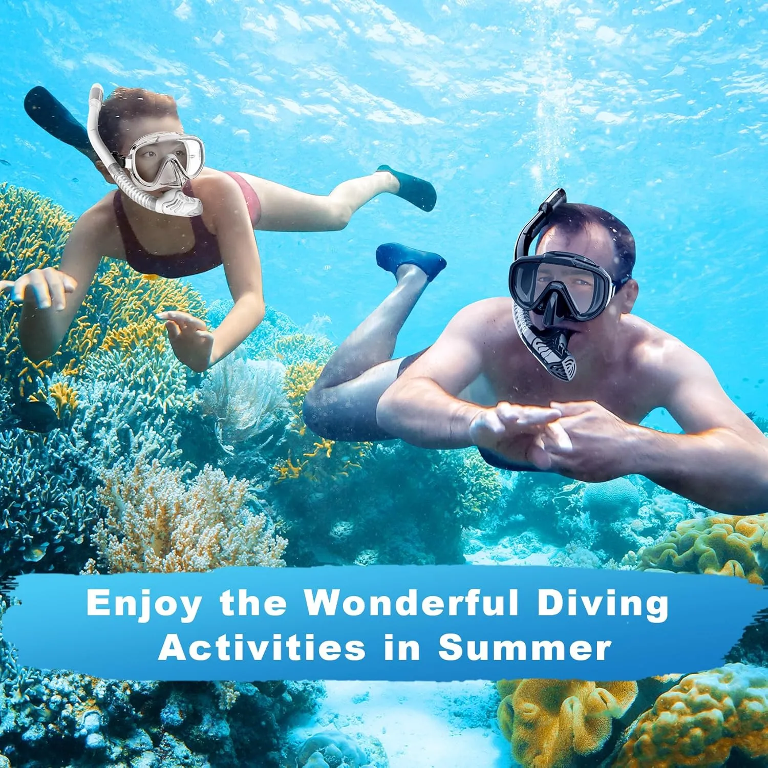 Snorkeling Gear for Adults, Dry Top Snorkel Set with Panoramic Anti-Leak and Anti-Fog Tempered Glass Lens, Adjustable Snorkeling Set for Scuba Diving Swimming Training Snorkel Kit