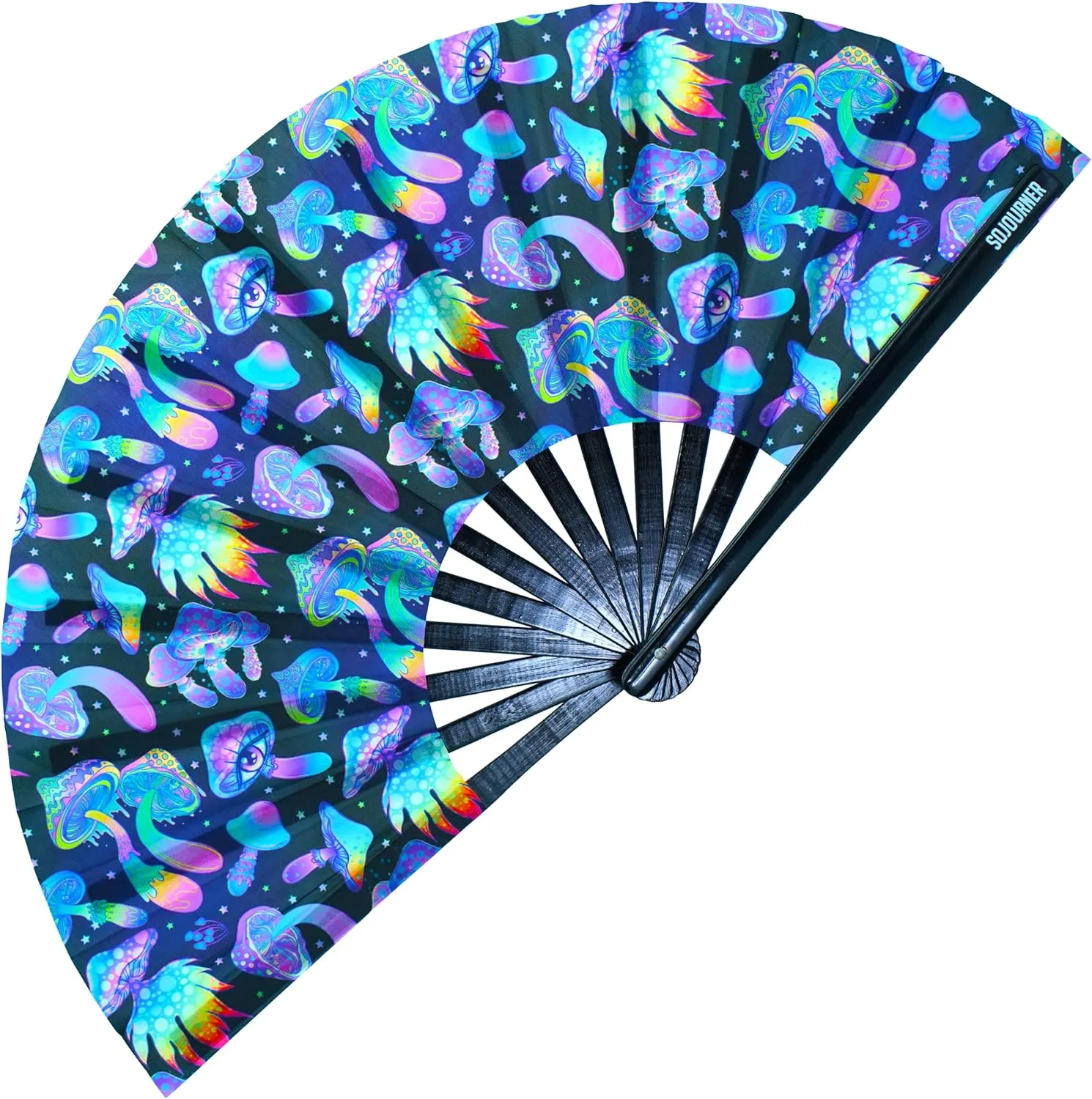 SoJourner Bags Rave Fan - Large Folding Fan - Clack Fan Hand Fan for Raves, Halloween, Burlesque, Rainbow Outfits for Women & Festival Accessories
