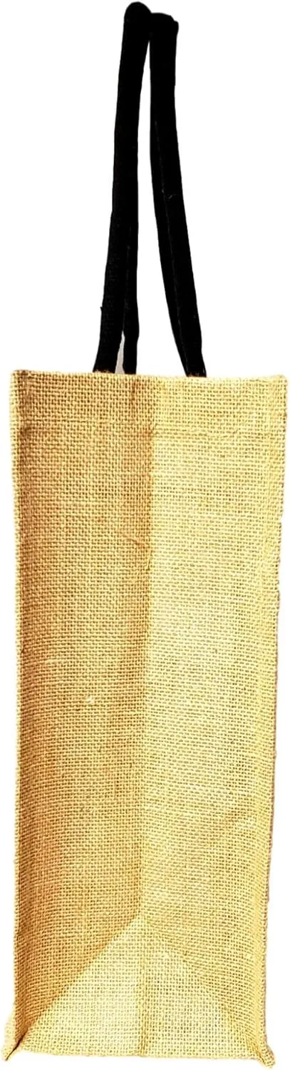 SONA G DESIGNS Personalized with Embroidered Name Vintage Style Jute with Black Cotton Pocket Large Tote Shopping Bag