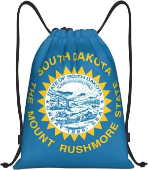 South Dakota Flag print Drawstring Backpack Bags Sack Cinch Tote Sport Storage Polyester Bag for Gym Traveling