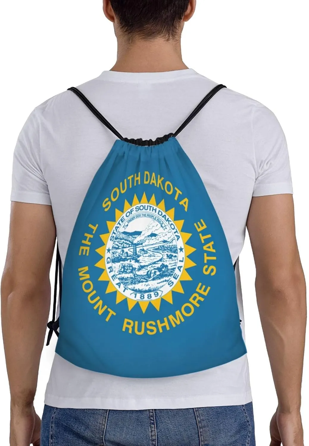 South Dakota Flag print Drawstring Backpack Bags Sack Cinch Tote Sport Storage Polyester Bag for Gym Traveling