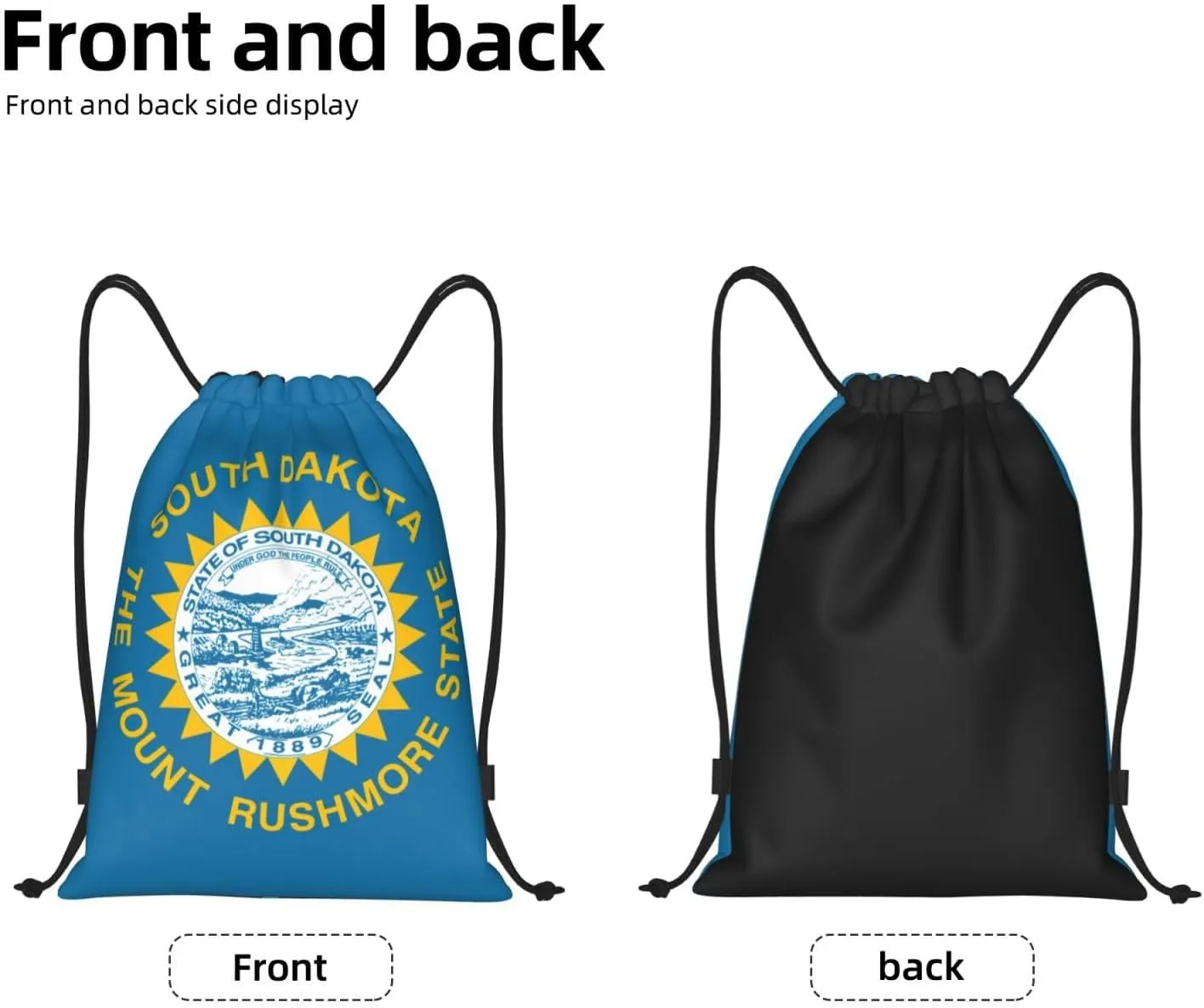 South Dakota Flag print Drawstring Backpack Bags Sack Cinch Tote Sport Storage Polyester Bag for Gym Traveling