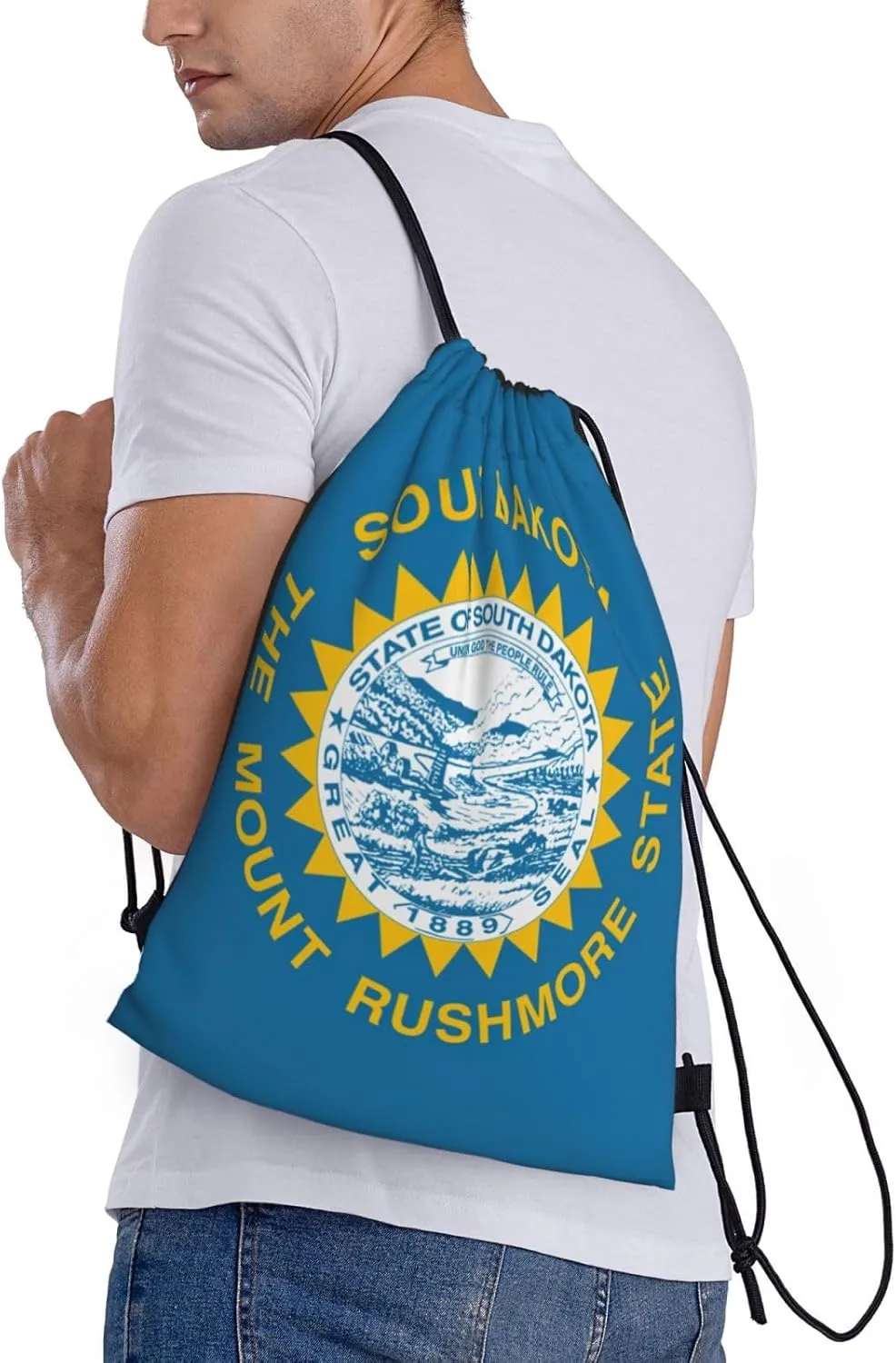 South Dakota Flag print Drawstring Backpack Bags Sack Cinch Tote Sport Storage Polyester Bag for Gym Traveling