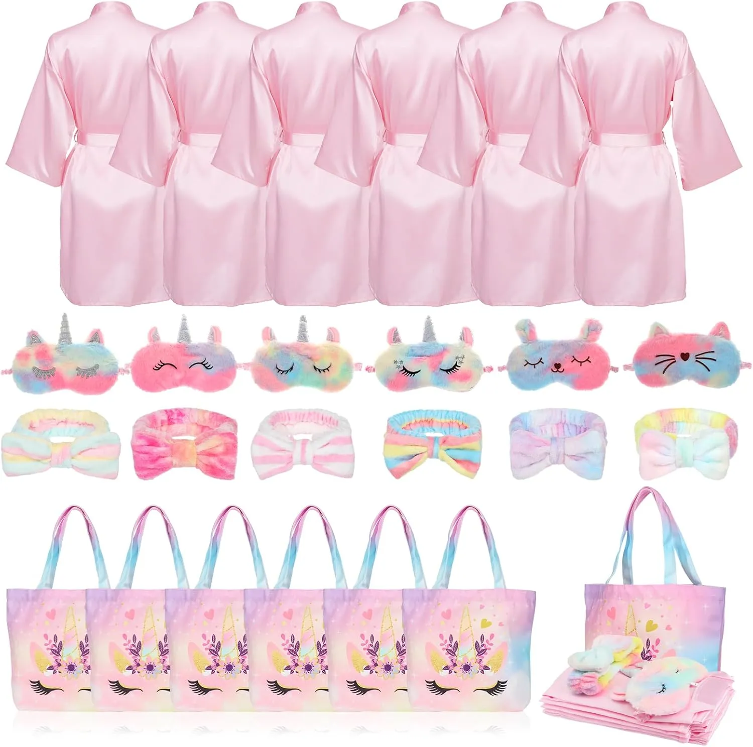 Spa Party Supplies for Teen Satin Robe Bathrobe Silk Pink Kimono Slumber Robe for Spa Birthday Sleepover Party 6 Sets