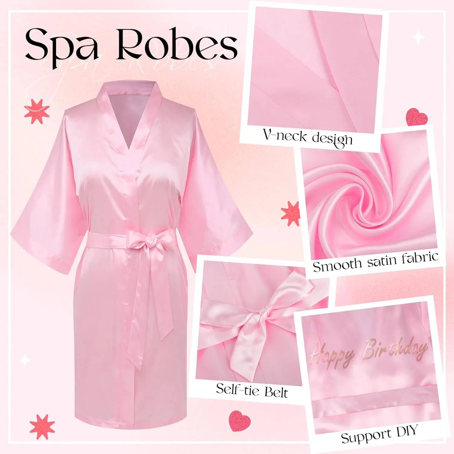 Spa Party Supplies for Teen Satin Robe Bathrobe Silk Pink Kimono Slumber Robe for Spa Birthday Sleepover Party 6 Sets