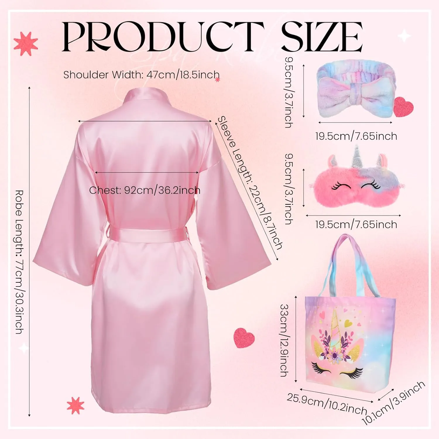 Spa Party Supplies for Teen Satin Robe Bathrobe Silk Pink Kimono Slumber Robe for Spa Birthday Sleepover Party 6 Sets