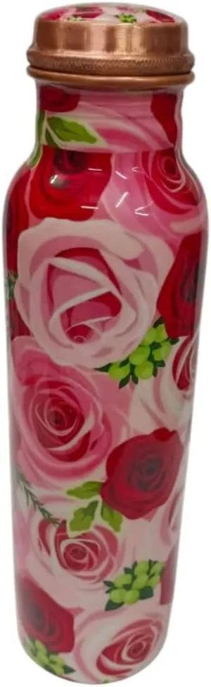 Spark Handicrafts II Copper Water Bottle (34 Oz /1000ml) Best use for Office,Gym & gifts | Copper Material with Leak proof (Printed) MultiColor (Pink and White)
