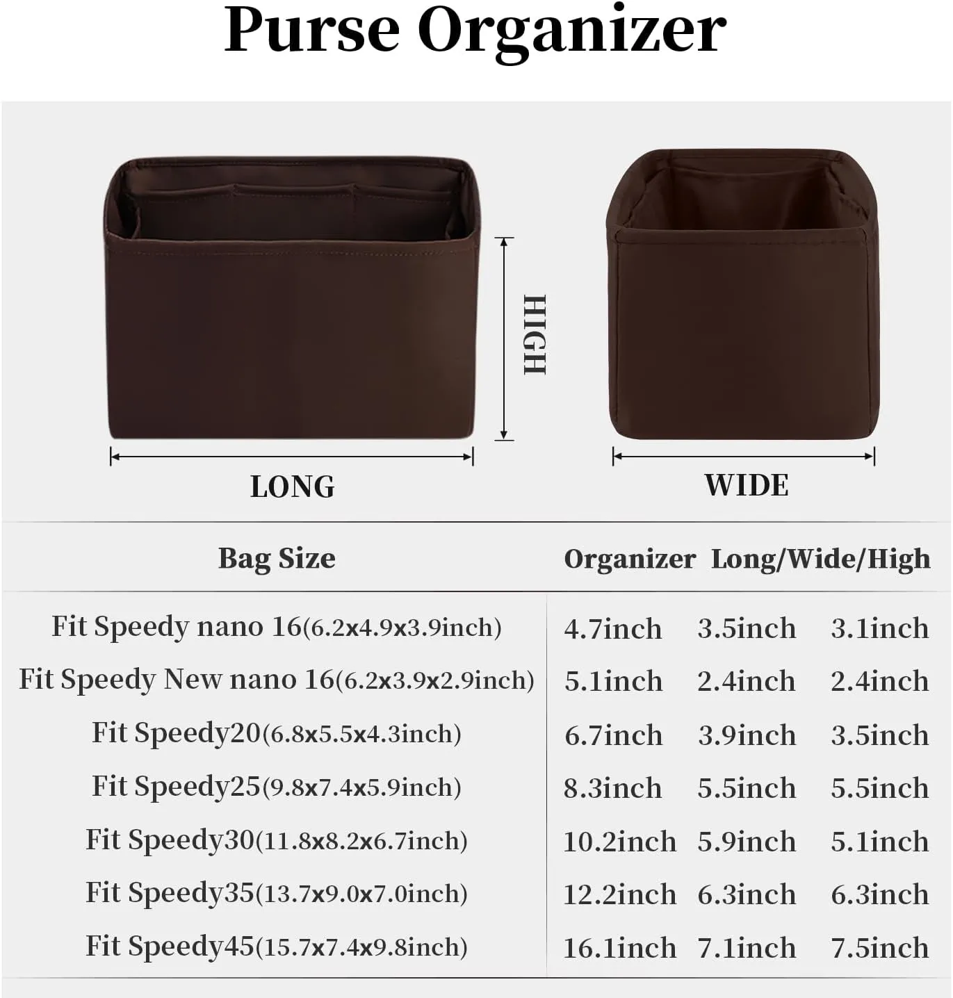 Speedy 30 Purse Organizer, Handbag Organizer Insert for Speedy Bags, Silky Inner Bag with Large Capacity, for Luxury Handbags (Chocolat, Speedy30)
