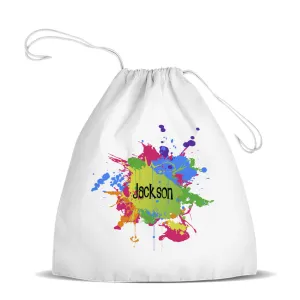 Splatter White Drawstring Bag