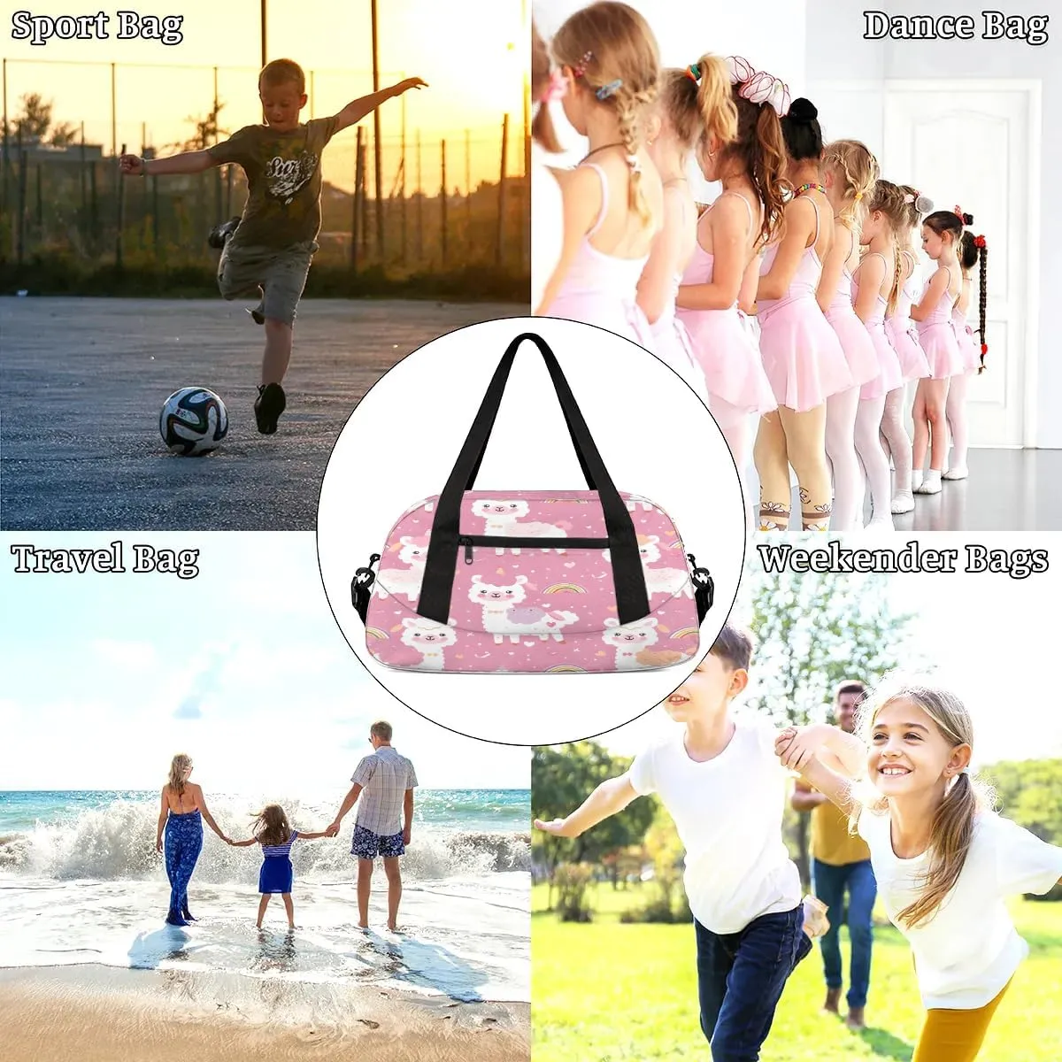 Sport Duffel Bag Alpaca Rainbow Kids Gym Bag Weekender Overnight Bags for Boys Girls Teens Carry On Workout Travel Bag