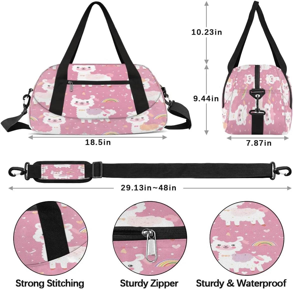 Sport Duffel Bag Alpaca Rainbow Kids Gym Bag Weekender Overnight Bags for Boys Girls Teens Carry On Workout Travel Bag