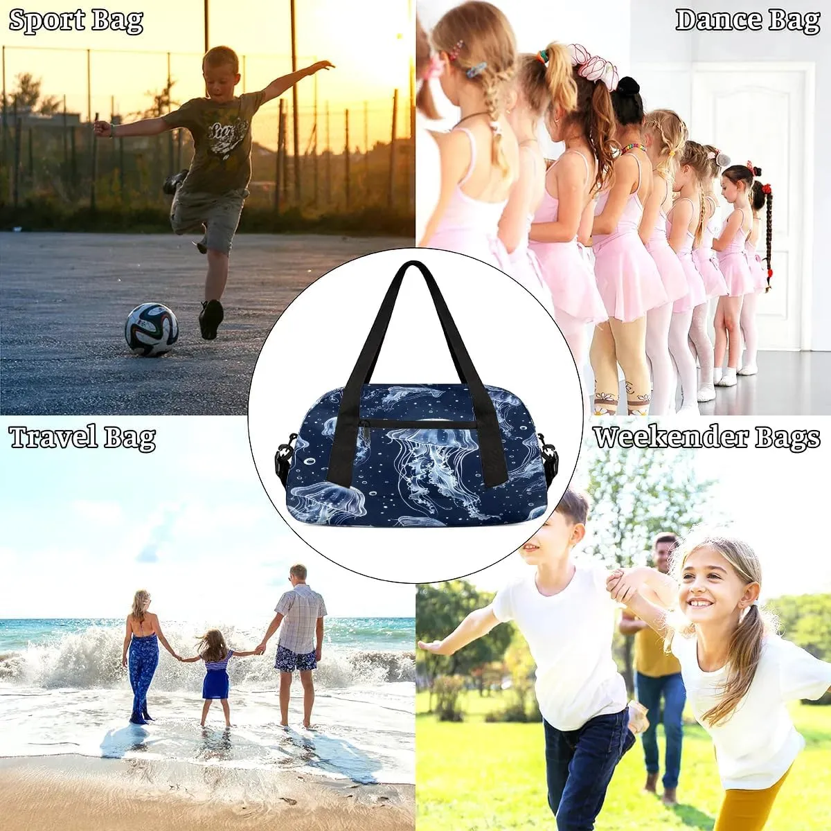 Sport Duffel Bag Beautiful Jellyfish Print Kids Gym Bag Weekender Overnight Bags for Boys Girls Teens Carry On Workout Travel Bag