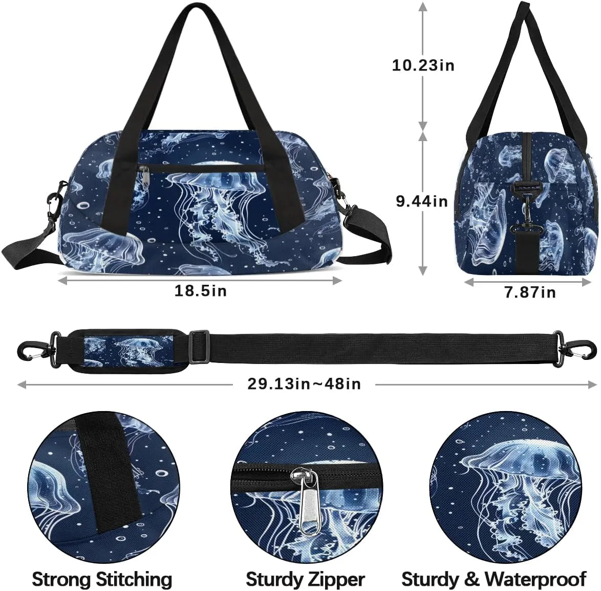 Sport Duffel Bag Beautiful Jellyfish Print Kids Gym Bag Weekender Overnight Bags for Boys Girls Teens Carry On Workout Travel Bag