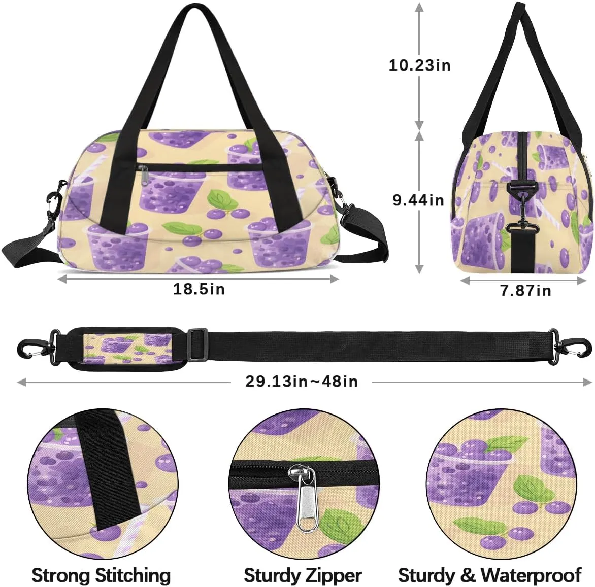 Sport Duffel Bag Blueberry Juice Print Kids Gym Bag Weekender Overnight Bags for Boys Girls Teens Carry On Workout Travel Bag