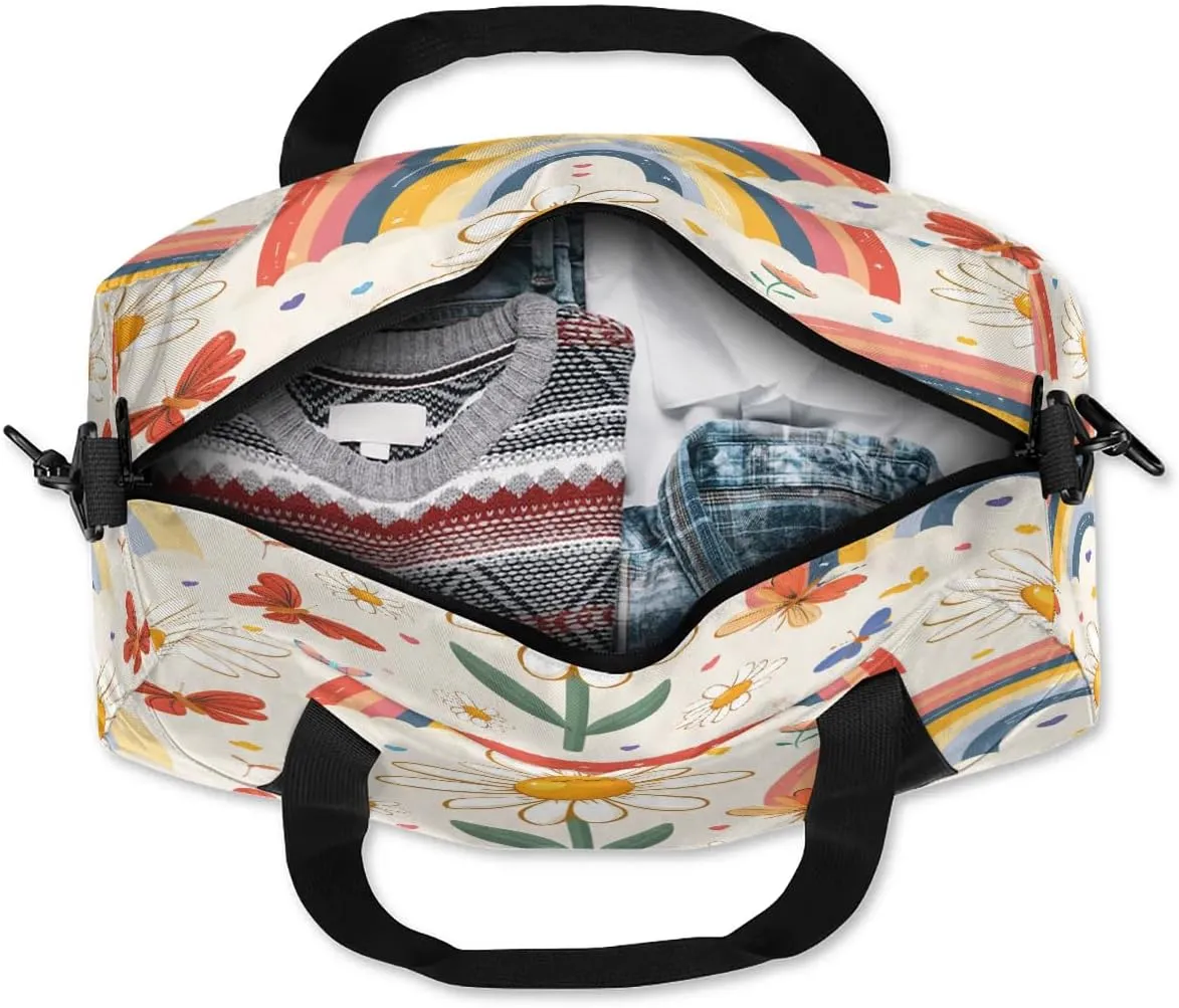 Sport Duffel Bag Butterfly Daisy Rainbow Kids Gym Bag Weekender Overnight Bags for Boys Girls Teens Carry On Workout Travel Bag