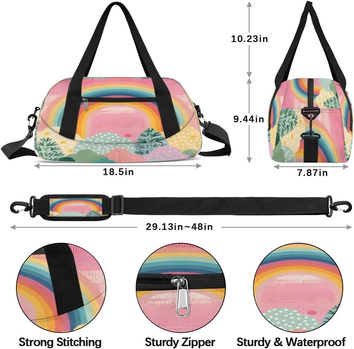 Sport Duffel Bag Cartoon Rainbow Tree Kids Gym Bag Weekender Overnight Bags for Boys Girls Teens Carry On Workout Travel Bag