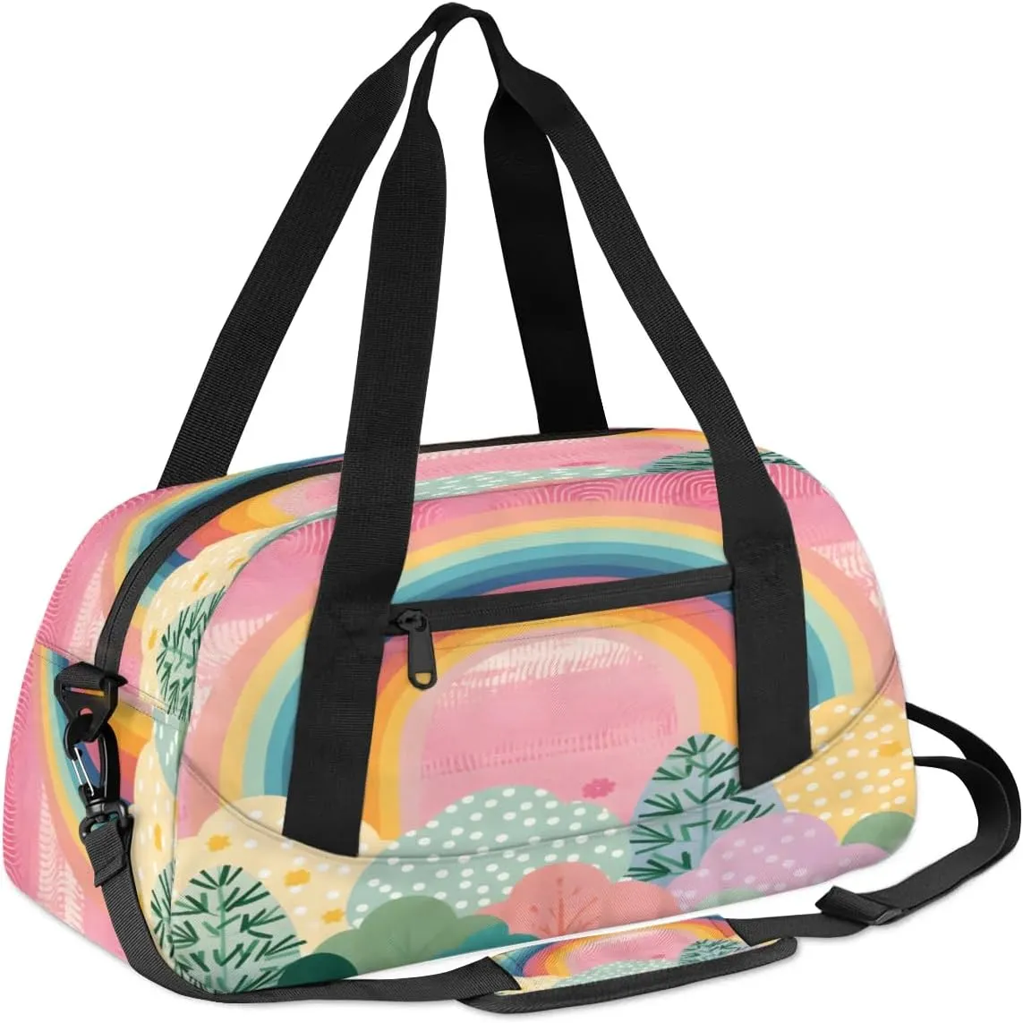 Sport Duffel Bag Cartoon Rainbow Tree Kids Gym Bag Weekender Overnight Bags for Boys Girls Teens Carry On Workout Travel Bag