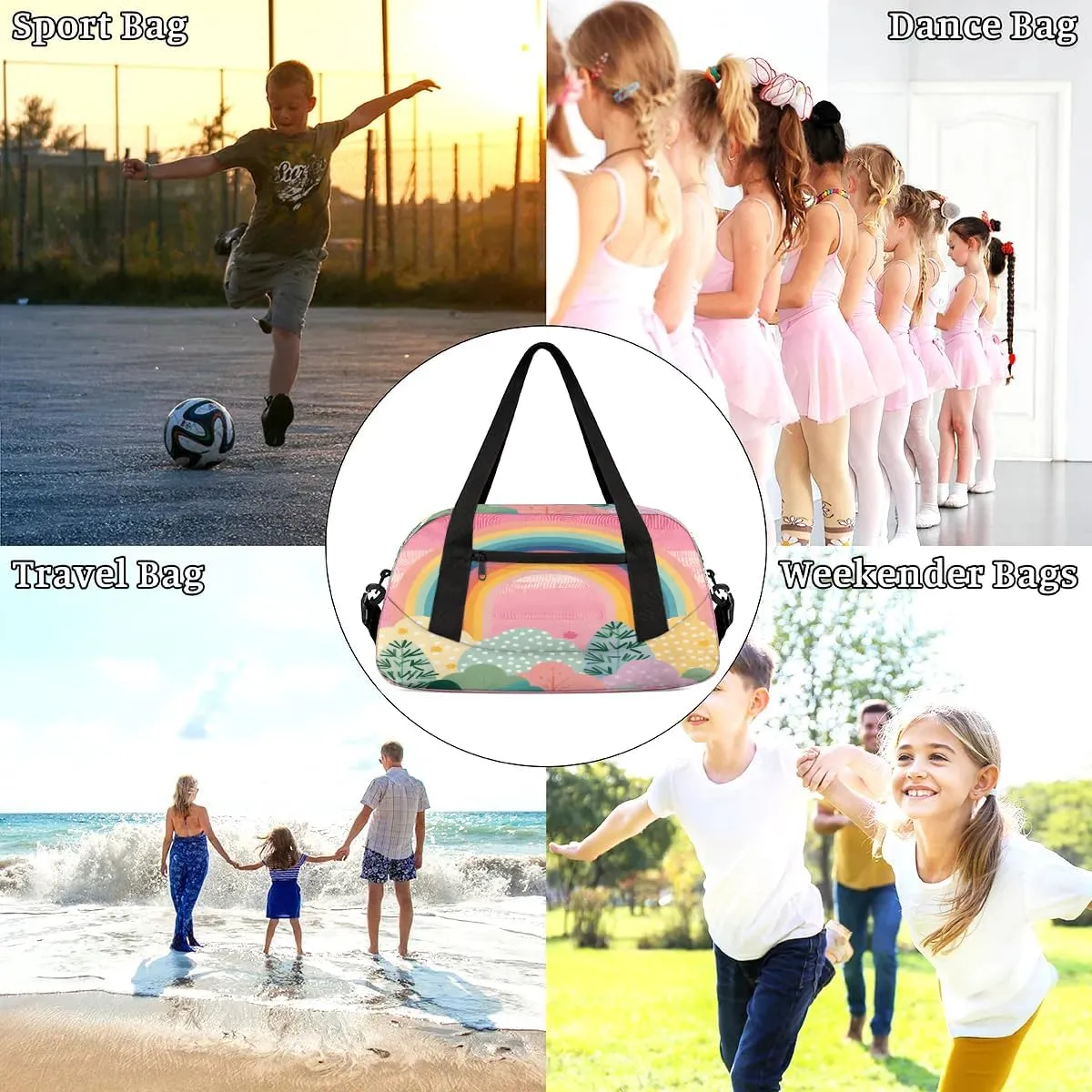 Sport Duffel Bag Cartoon Rainbow Tree Kids Gym Bag Weekender Overnight Bags for Boys Girls Teens Carry On Workout Travel Bag