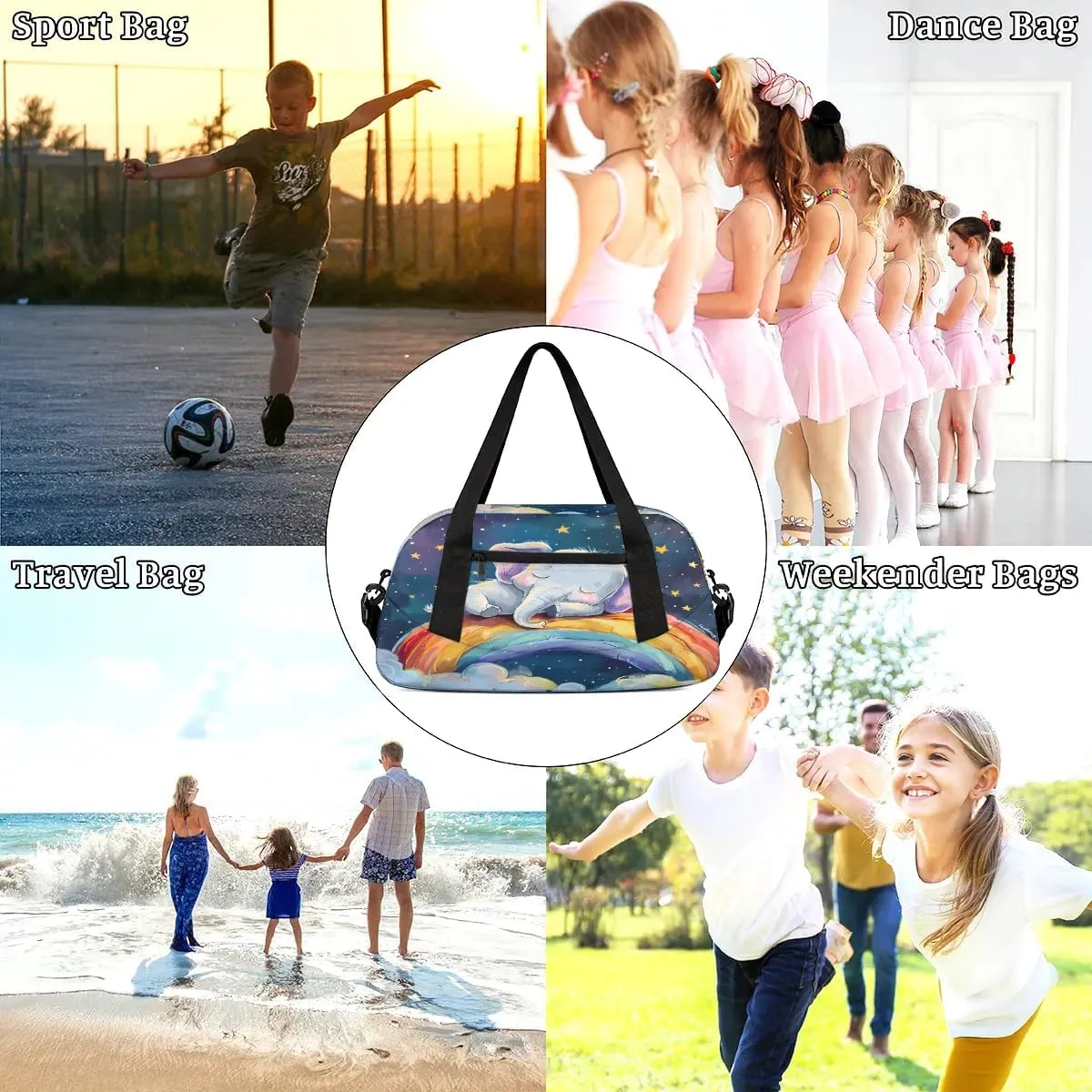 Sport Duffel Bag Elephant Rainbow Kids Gym Bag Weekender Overnight Bags for Boys Girls Teens Carry On Workout Travel Bag