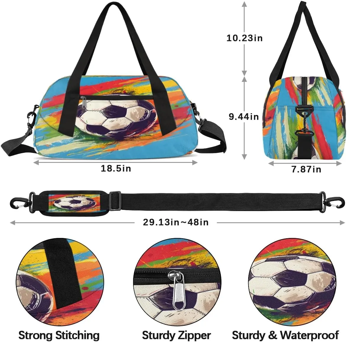 Sport Duffel Bag Football Graffiti Kids Gym Bag Weekender Overnight Bags for Boys Girls Teens Carry On Workout Travel Bag