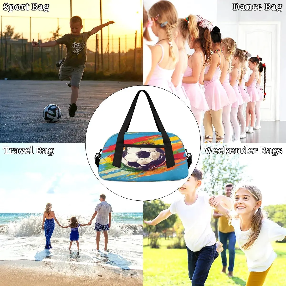 Sport Duffel Bag Football Graffiti Kids Gym Bag Weekender Overnight Bags for Boys Girls Teens Carry On Workout Travel Bag