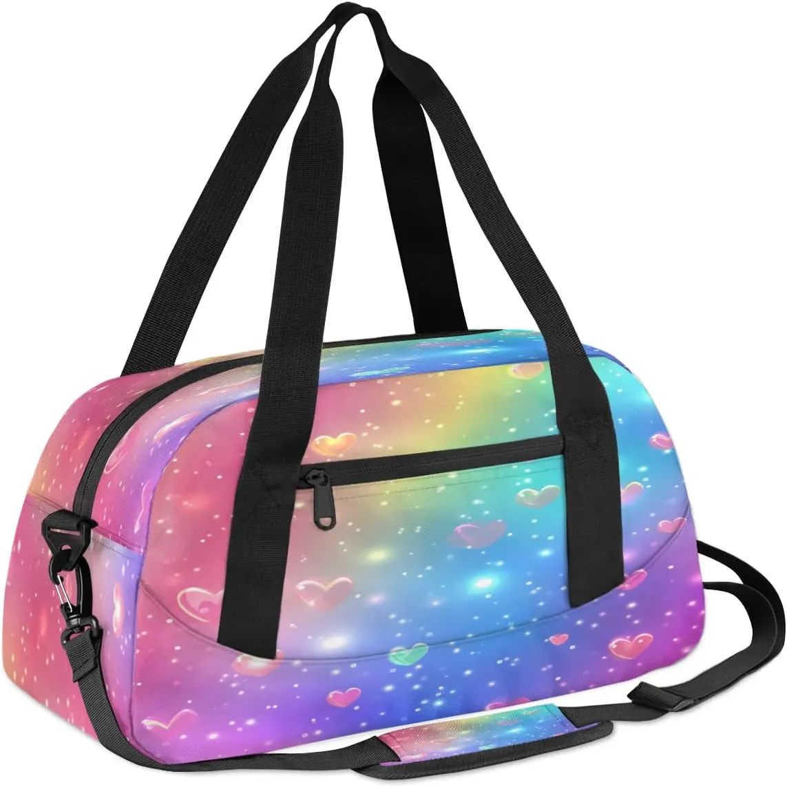 Sport Duffel Bag Love Heart Rainbow Kids Gym Bag Weekender Overnight Bags for Boys Girls Teens Carry On Workout Travel Bag