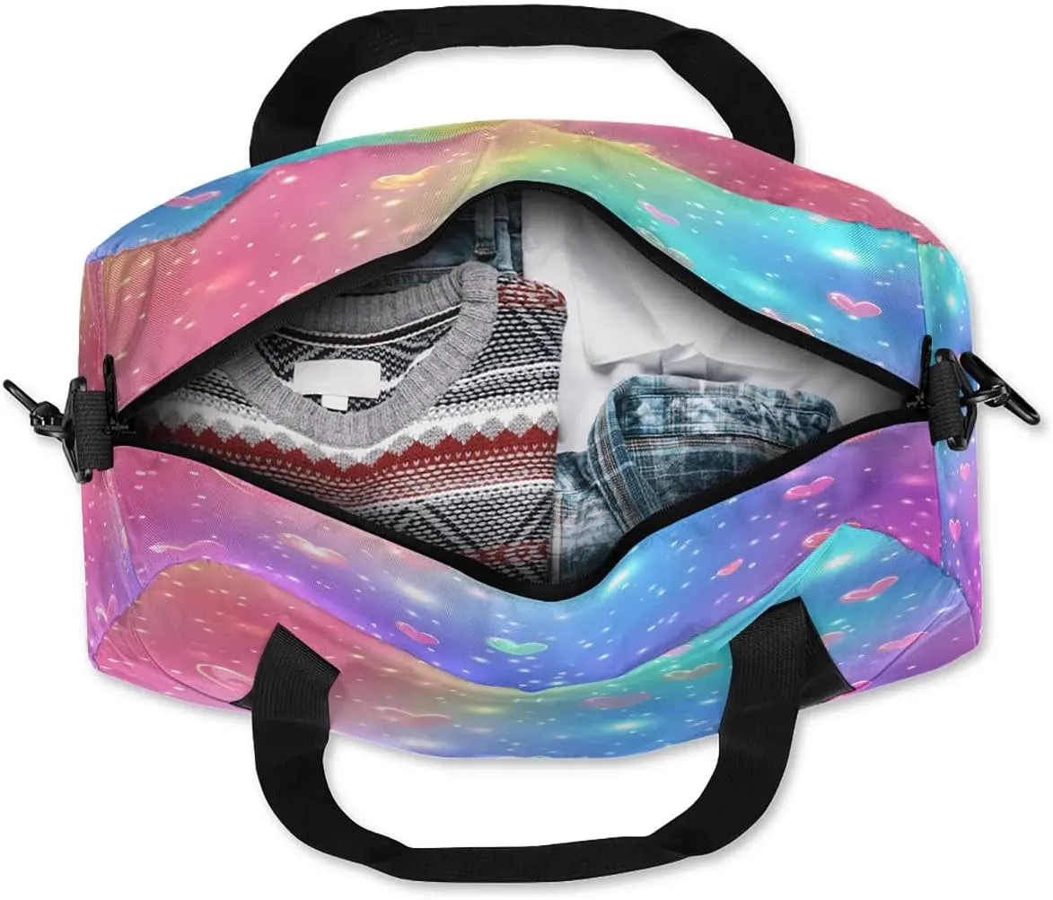 Sport Duffel Bag Love Heart Rainbow Kids Gym Bag Weekender Overnight Bags for Boys Girls Teens Carry On Workout Travel Bag