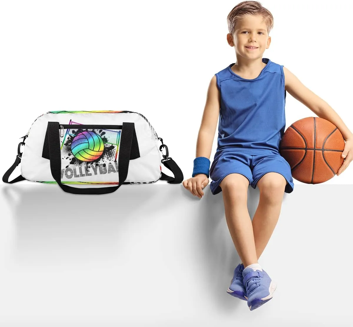 Sport Rainbow Volleyball Kids Duffle Bag for Boys Girls Dance Bag, Sport Gym Bags Overnight Travel Bags Teen Kids Weekender Bag for School Practice Gymnastic Ballet
