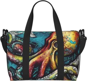 Sports Gym Bag for Women Men Travel Duffel Bag Tote Weekender Bag Carry on Overnight Bag for Travel Swimming Fitness Workout Sports Color Graffiti Octopus Duffle Bag