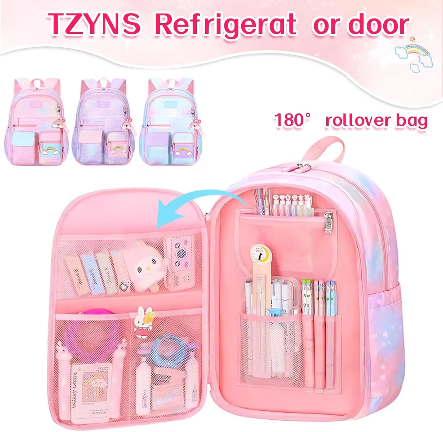 Starry Rainbow Backpack Kawaii School Students Backpack Cute Large Capacity Kids Bookbag Multifunction Fashion Casual Laptop Travel Bag For Boy Girl (Blue-17.5inch)