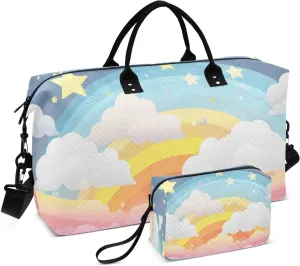 Stars Clouds Rainbow Travel Duffel Bag with Toiletry Bag Weekender Bag for Carry on Sports Gym Bag for Yoga Sports Gym
