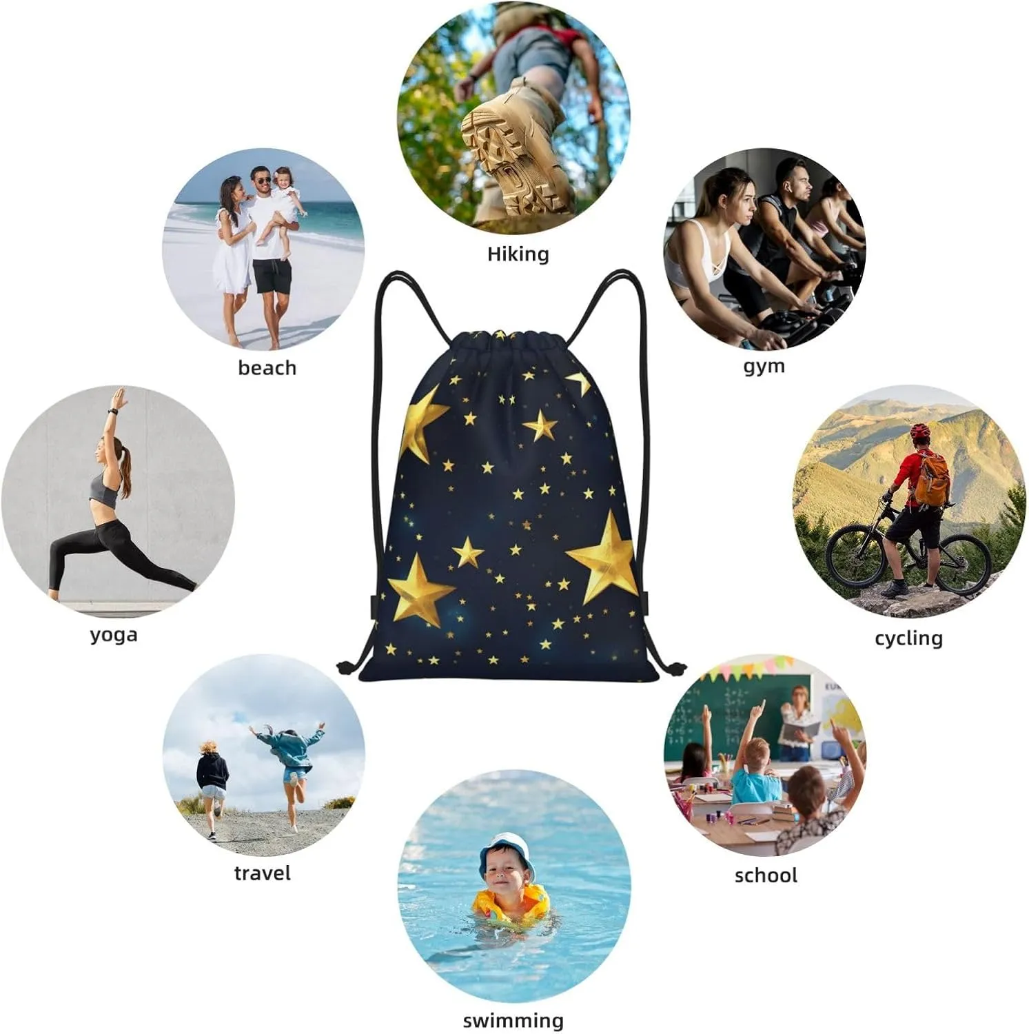 Stars Eastern Pattern Print Drawstring Bags Backpack Bag Sport Gym Sack Drawstring Bag Shopping String Bag