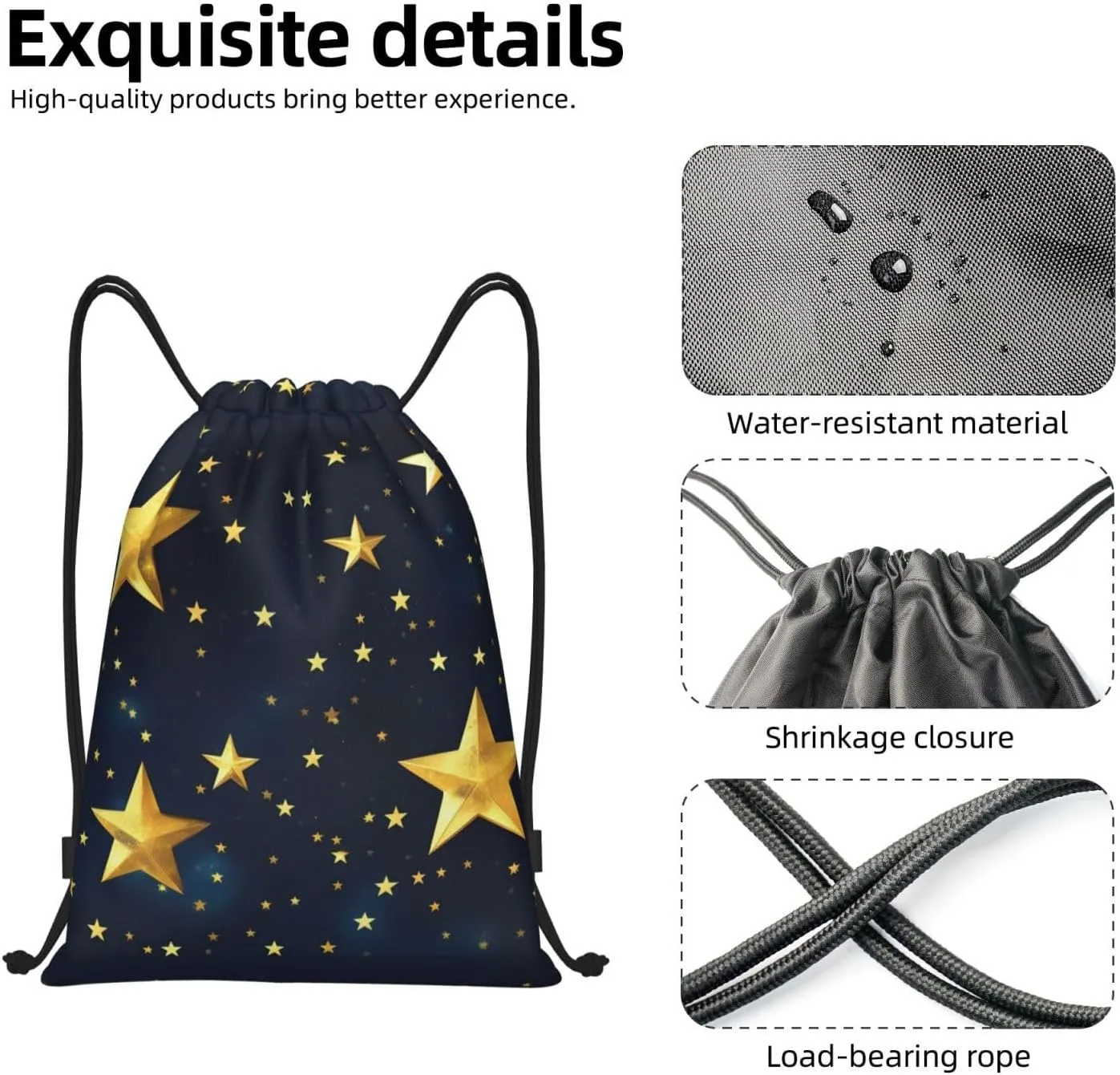 Stars Eastern Pattern Print Drawstring Bags Backpack Bag Sport Gym Sack Drawstring Bag Shopping String Bag