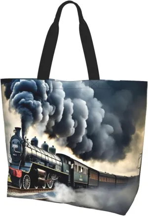 Steam Train Clouds print Shoulder Handbag, Women Tote Purse, Large Capacity Shopping Bag, Top Handle Bag