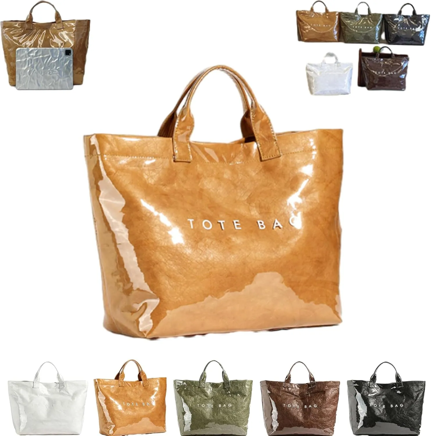 Stellaya Women's Letters Print Tote Bag, Large Pvc Waterproof Canvas Bag, Shopping Fashion Plastic Hobo Top Handle