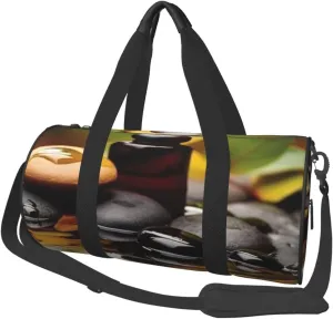 Stones and Spa Oil on The Wood Near a Pond Print Travel Duffel Bags With Pocket And Adjustable Strap Large Gym Bag Fashion Yoga Bag For Women Men