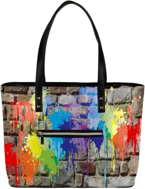 Street Graffiti Art Tote Bag Women Shoulder Handbags PU Leather Everyday Bag with External Pocket Large Capacity Aesthetic Corduroy Tote Bag for Travel Work Party