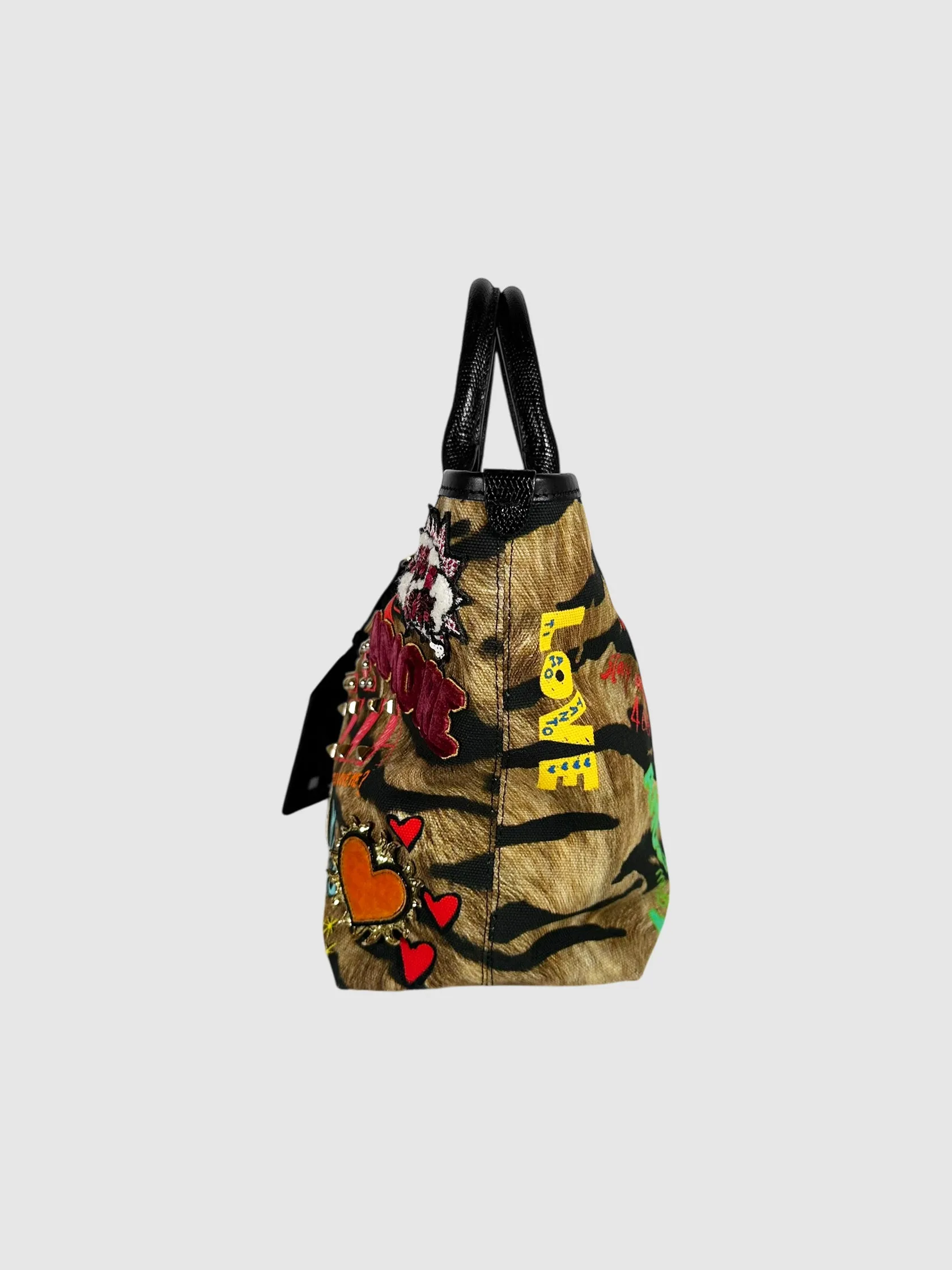 Studded Graffiti Leopard Print Bag