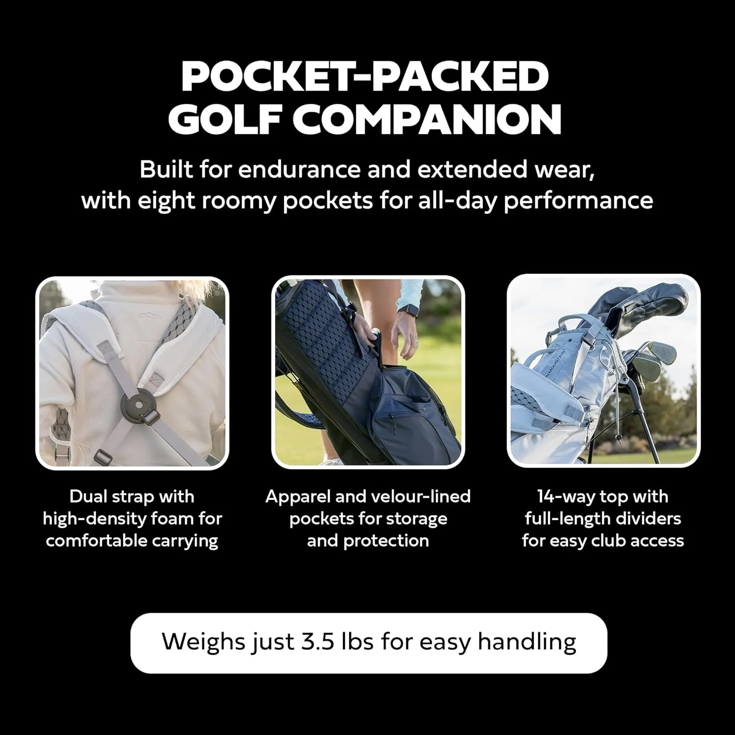 Sun Mountain 2025 Women’s 3.5 14-Way Golf Stand Bag - Durable Golf Bag with Eight Pockets for Ample Storage - Features an Ergonomic EZ-Fit Dual Strap System and a Matching Rain Hood